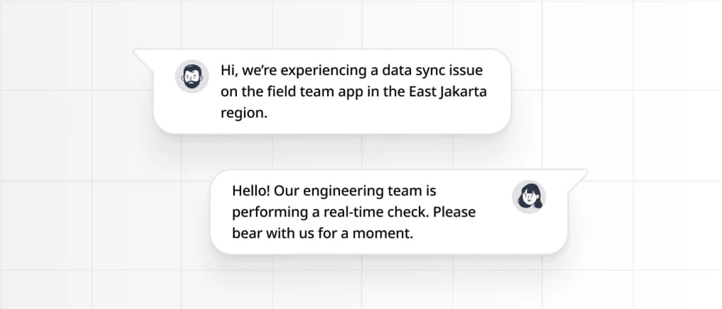 Pag-uusap sa chat ng suporta sa pagitan ng user at engineer
