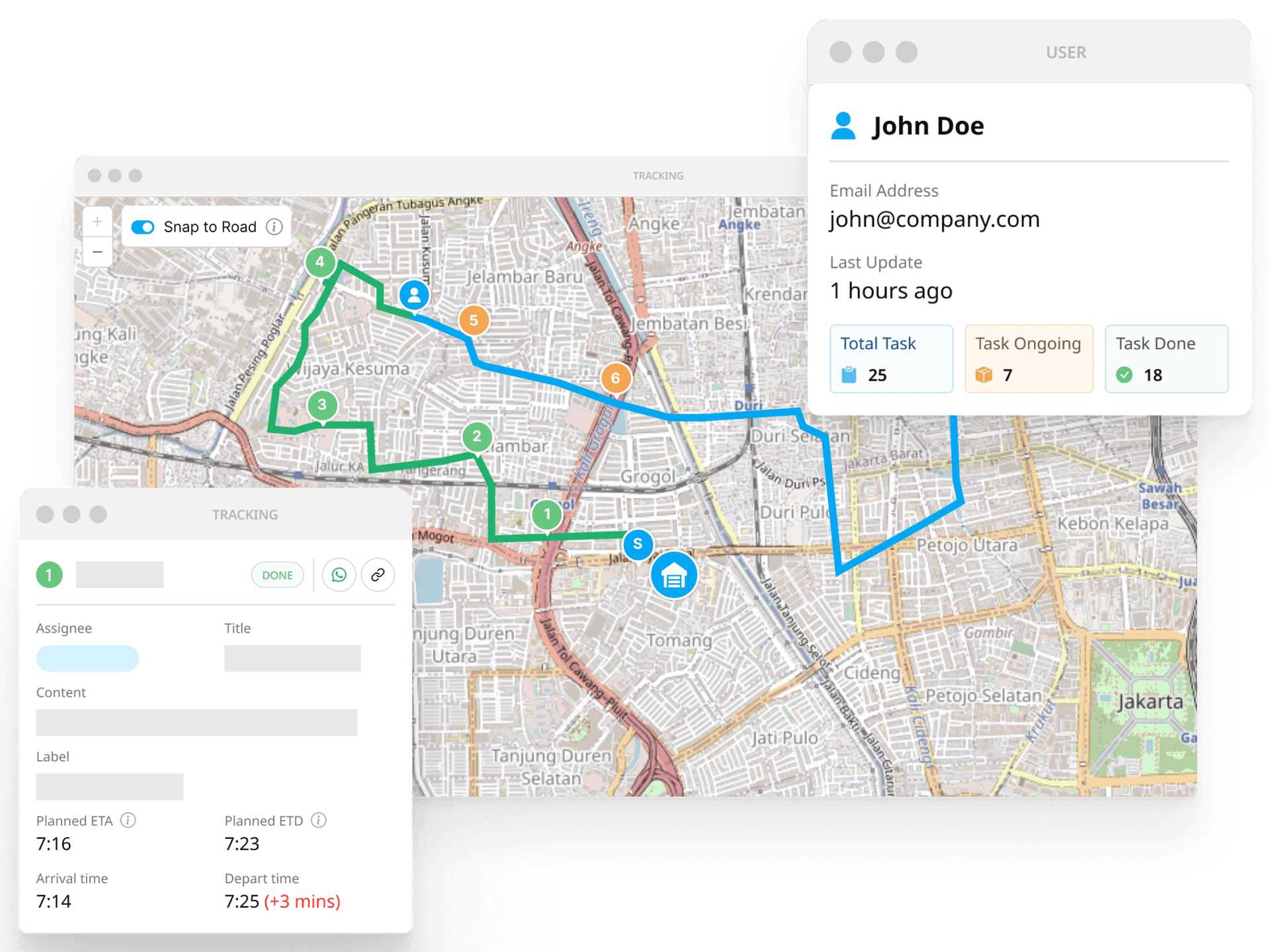 Real-time technician tracking and job monitoring dashboard