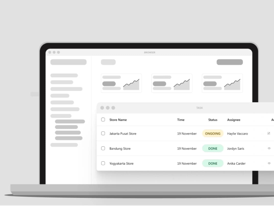 Dashboard supervisor dengan laporan rak dan tugas perbaikan